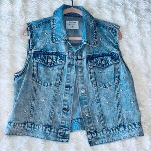 Ci Sono Light Blue Denim Vest with Rhinestones